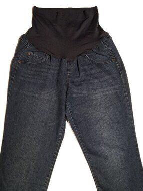 MATERNITY JEANS  Cropped  sz 14  A Glow  Dark Wash  Pull-On  Belly Panel  NWOT
